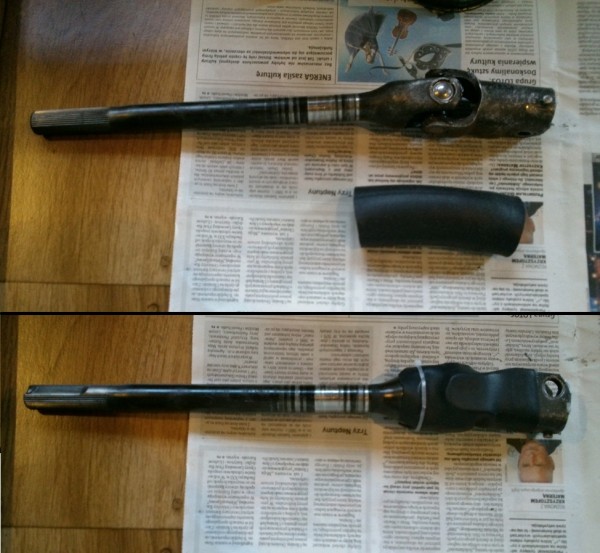 Po wymianie wkładu dolnego krzyżaka kolumny kierowniczej, postanowiłem zabezpieczyć go przed zachlapaniem, aby przedłużyć żywotność łożysk igiełkowych.<br />Dętka rowerowa jest skuteczym półśrodkiem, choć zdecydowanie wolałbym fabryczną osłonę, którą widziałem dotąd raptem w jednej 205.